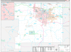 South Bend Metro Area Wall Map Premium Style 2024